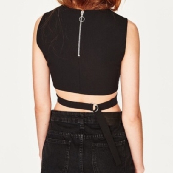 Zara crop top vest cutout with adjustable back strap  sz L - Picture 2 of 6